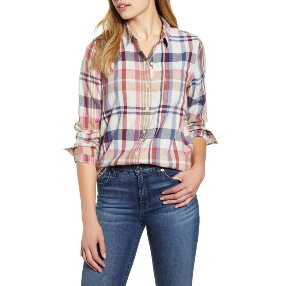 NWT Lucky Brand Classic One Pocket Plaid Shirt M - Picture 1 of 5